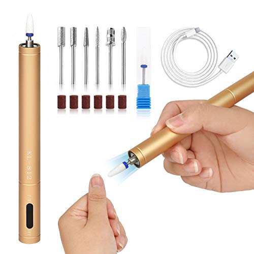 Mini Nail Drill Set Electric Nail Pen Shape Nail Drill Rechargeable Drill Nail Portable Nail Drill Manicure Machine Set for Shaping, Nail Salon, and DIY Manicure Gold