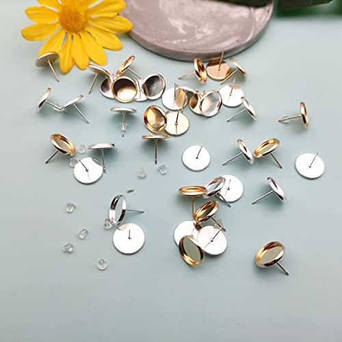 Blank Stud Earring Bezel For Jewelry Making,Stud Earring Kit Includes 100Pcs Cup Post Earrings And 100Pcs Rubber Earring Back For Diy Jewelry Findings,Earring Supplies(Kc Gold,Silver) #TOP6