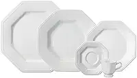 Serviço de Jantar e Chá em Porcelana, 20 Peças, Modelo Octogonal Prisma, Branco, Porcelana Schmidt