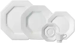 Serviço de Jantar e Chá em Porcelana, 20 Peças, Modelo Octogonal Prisma, Branco, Porcelana Schmidt