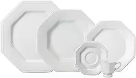 Serviço de Jantar e Chá em Porcelana, 20 Peças, Modelo Octogonal Prisma, Branco, Porcelana Schmidt