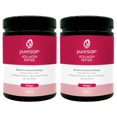 pureSGP® Kollagen [2x300g]: Reinstes Kollagen in Apothekenqualität - Bioaktive Premium-Peptide aus hochwertigem Kollagenhydrolysat. Mit Vitamin C & Biotin - Geschmacksneutral - Sehr gute Löslichkeit