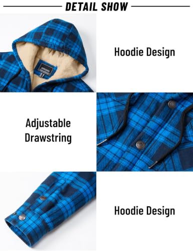 Image of MAGNIVIT Men's Flannel Jacket Plaid Fleece Button Hoodie Jackets Shirt | pure cutton,5 pocket,adjustable drawstring hood,casual,work,outdoor