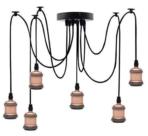 Icole Plafonnier industriel vintage avec 6 ampoules E27 Cover