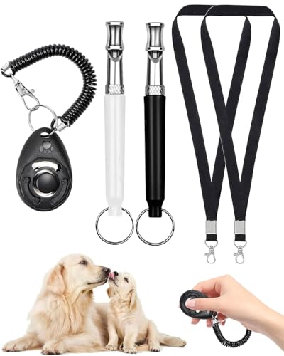 HUVZOR 2 Piezas Silbatos para Perros y 1 clicker,Ajustables Silbato Antiladridos Ntiladridos para Entrenamiento Silbato Ultrasónico Perro Accesorio para Adiestramiento de Perros y Control de Ladridos