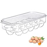 ➤DISEÑO PERFECTO: la bandeja para huevos tiene una tapa superior plana resistente, por lo que puede apilar otros artículos en la parte superior de la bandeja de plástico. La tapa transparente evita que los huevos se rompan y proporciona visibilidad.