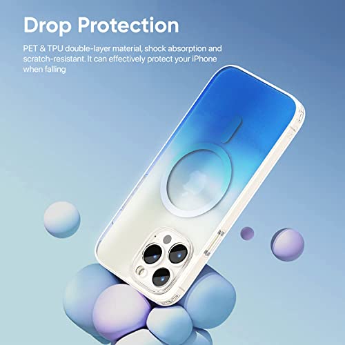 Image of Vaku Luxos Zurich MAGPRO Gradient Colored for iPhone 14 Pro Case Cover, Transparent, 6 Feet Drop Protection, Shockproof, Scratch Resistant, Slim, Compatible with MagSafe Back Cover - Blue