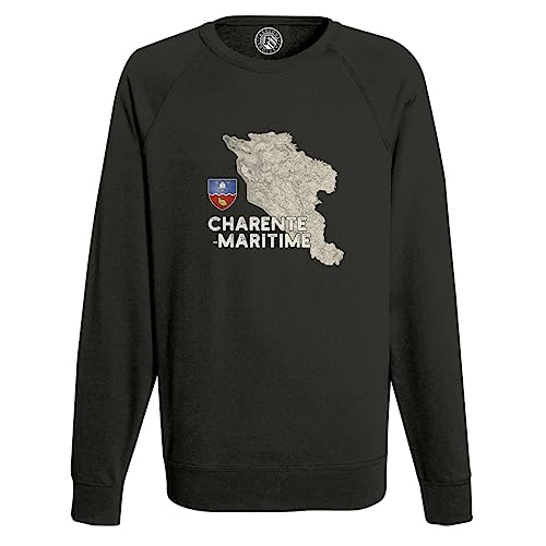 Sweatshirt Homme Noir Charente Maritime 17 - Pull col rond avec carte ancienne de La Rochelle