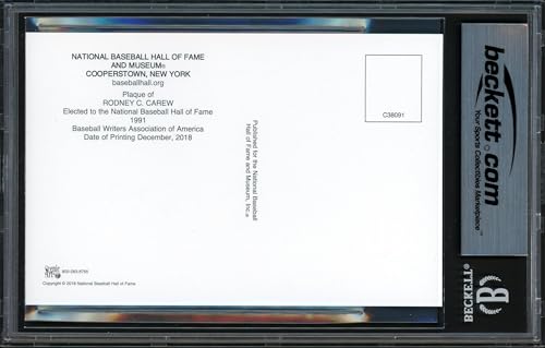 Rod Carew Autographed HOF Plaque Postcard Minnesota Twins Auto Grade 10 Beckett BAS Stock #186138 - MLB Cut Signatures