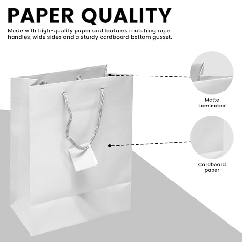 Novel Box White Gift Bags with Handles 10 Pack 8x4x10 Inches Large Paper Bulk Gift Bags for Business, Shopping, Birthday, Party Favor - Euro Tote Paper Bag for Groceries & Personal Use