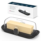 KITCHENDAO One-handed Airtight Butter Dish with Lid for Countertop and Refrigerator Door Shelf, Butter Holder with One Press to Open/Close Secure Latching Buckle for West/East Coast Butter (Black)