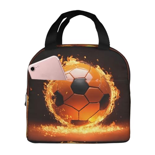 Wangxyozdp Bolsa de almuerzo aislada con estampado de fútbol para mujeres y hombres, bolsa de almuerzo con bolsillo frontal