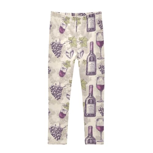 ALAZA Girls' Leggings Children's Yoga Pants Skinny Printed Dance Wine Grapes Bottle Comfortable 4T
