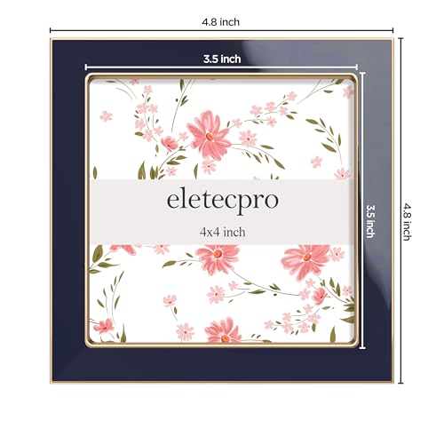 Image of eletecpro 4x4 Enamel Picture Frame with Real Glass Cover, Square Photo Frame with Gold Metal Edge Display Pictures 4 by 4 for Tabletop and Wall Decor, Navy, 1 Pack
