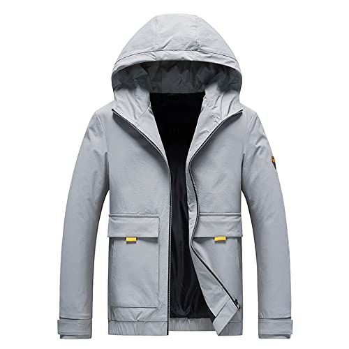 KAGAYD Giacca softshell da uomo, impermeabile, invernale, calda, traspirante, giacca a vento, giacca invernale, bomber da collegio, giacca da esterno, giacca di transizione, blouson, grigio, M