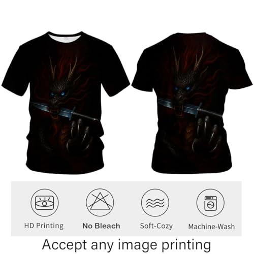 Blissboy Funny Dragon Graphic T-Shirt Novelty Short Sleeve Crewneck Shirt