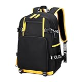 ZJYJING Laptop Backpack with USB Interface, Vintage Large Capacity Backpack for Travel, College, Casual Daypacks for Men Women, Fits 15.6-inch Laptop, Black and Yellow