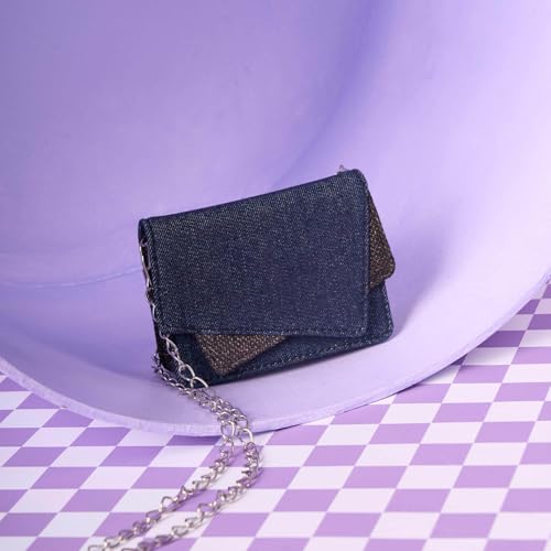 Image of ZOUK Tovi Mini Bag Wallet | Stylish Vegan Denim Crossbody Wallet for Women with Card Slots & Water-Resistant Lining | Handcrafted Small Sling Bag with Silver Chain Strap | Bristel