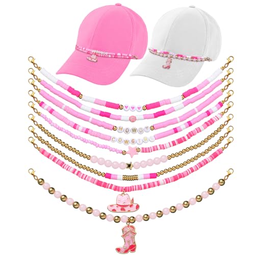 Image of Geyoga 9 Pcs Trucker Hat Chains Trucker Hat Charms Women Man Bill Decoration Detachable DIY Metal Chain for Mesh Baseball Cap(Pink Gold,Cowgirl)