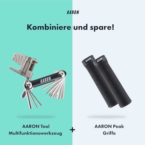 AARON Tool 20 in 1 Multitool - Fahrrad Multifunktionswerkzeug aus rostfreiem Stahl/Aluminium - faltbares Mini Fahrradwerkzeug mit vielen Funktionen - praktisches Bike Tool in Schwarz