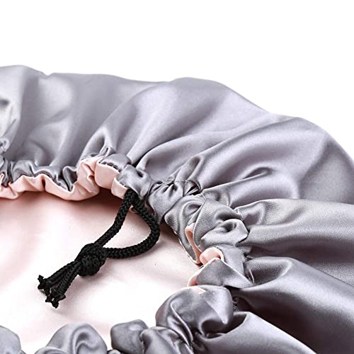 Image of Extra Large Adjustable Double Layer Satin Hair Bonnets with Drawstring for Women Night Sleeping Long Silky Satin