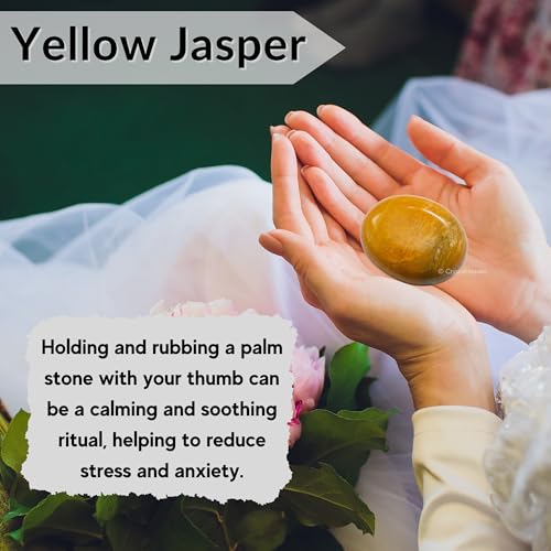 Image of Certified Yellow Jasper Crystal Palm Pebbles Stones for Anxiety Stress Relief Massage - AAA Grade Original Healing Gemstone Agate Palm Stone for Yoga Meditation Spiritual Reiki Feng Shui
