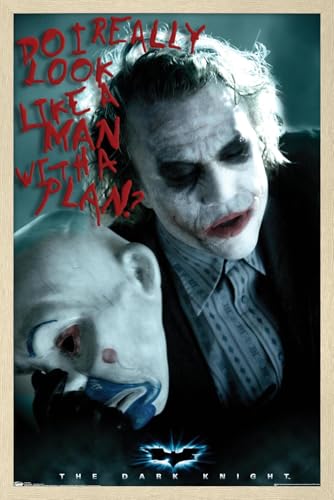Trends International DC Comics The Dark Knight - The Joker - Man With A Plan Wall Poster, 22.4L x 14.7W, Blonde Framed Version