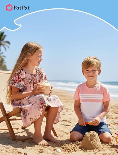 Image of PATPAT Family Matching Outfits Mommy and Me Dresses Floral Dress & T-Shirts | Mommy and Me Easter Dresses, Puff Sleeve Floral Sundress, Cotton Blend T-shirts, Couples Party Wedding Vacation Outfits