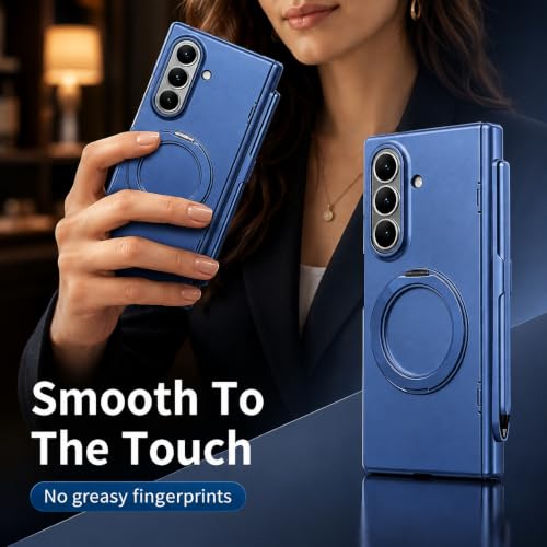 Image of amazon basics Armor Case for Samsung Galaxy Z Fold 8 Ultra with 360 Rotating Ring Stand, Built-in Screen Protector, Hinge Protection, and Included Stylus Pen (Matte Blue)