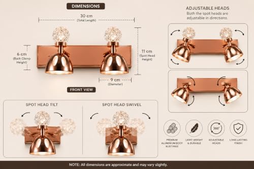 Image of FILLISKA 3 in 1 Double Wall spot /Picture /Display /Mirror Light with Adjustable Head and Colour Changing Function (RoseGold-6578)