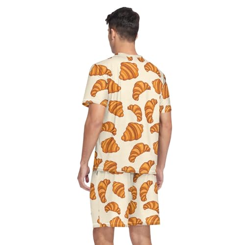 Laprad Men's Crunchy Croissants Pajamas Set Short Sleeve Sleepwear Comfortable Loungewear V-Neck with Pockets Nightwear2