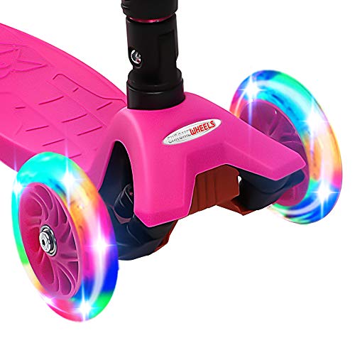 ChromeWheels Foldable Scooters for Kids, Deluxe Kick Scooter 4 Adjustable Height 132lbs Weight Limit 3 Wheel, Lean to Steer LED Light Up Wheels, Best Gifts for Girls Boys Age 3-12 Year Old, Pink - Thumbnail 3