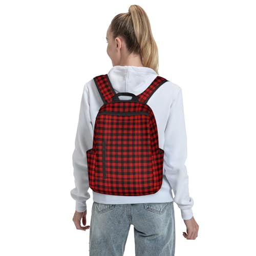 Mochila casual para viaje y trabajo con diseño a cuadros rojo y negro miniatura 7