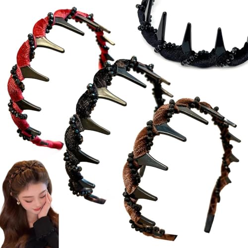 Yiishuiil 3-pack 2025 New Retro High Skull Imitation Pearl Headbands,