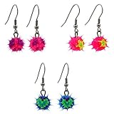 3 Pcs Dangle Earrings for Girls - Small Spiky Ball Earrings Set for Girls - Silicone Nickel free earrings for kids - Girls Hypoallergenic Dangle Earrings - Cute fashion Jewelry Earrings