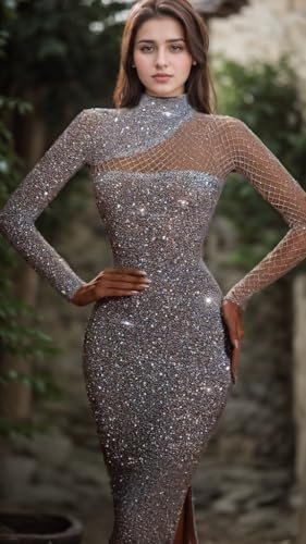 Sexy Mermaid Evening Dress Long Sleeve Halter Neck Fit S-Style Cocktail Dress with Sequins 20242