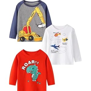 Toddler Boy Long Sleeve Shirts Kids Cotton Fall Top Crewneck Clothes 2-7 Years