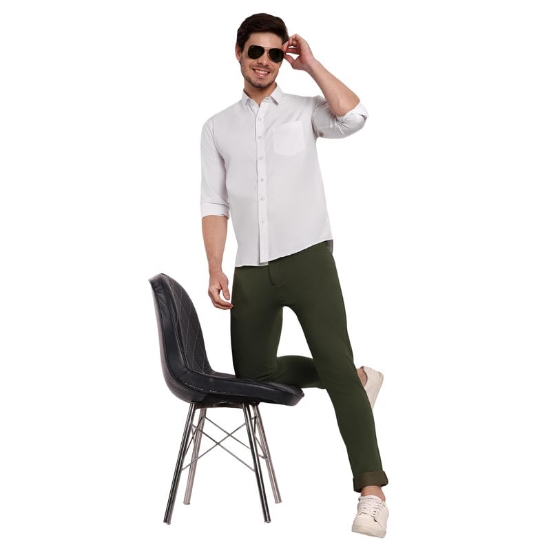 Image of ONE SKY Premium Men's Flexi Waist Casual Pants Cotton Blend Stretchable Chinos | Slim Fit Stylish Office Fashion Trousers for Office, Party | Men Formal Pant