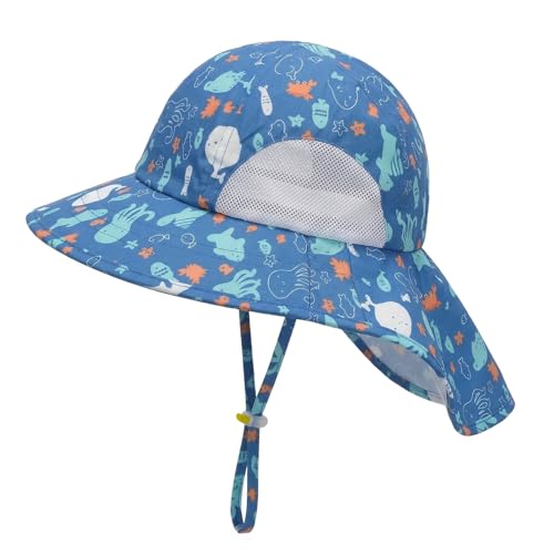 Kids UPF50+ Sun Hat with Neck Flap Wide Brim, Ponytail...