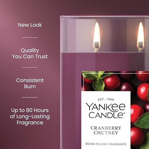 Image of Yankee Candle Large Tumbler Scented Candle with up to 80 Hour Burn Time, Premium Plant Wax Blend for Consistent Burn, 20 oz Tumbler Candle with Room Filling Fragrance, Cranberry Chutney