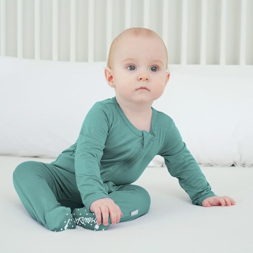 Baby Bamboo Rayon Romper Infant Footies Long Sleeve Double Zipper Outfits 2-Pack One-Piece Jumpsuits2