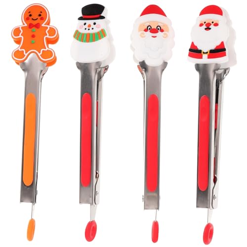 Cabilock 4Pcs Christmas Elements Food Tongs Multi Function Kitchen Steak Tongs for Barbecue Outdoor Grilling Serving Non Slip Design for Handling Random