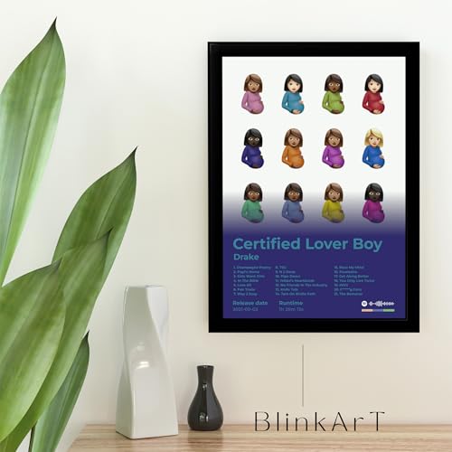 Image of BLINKART Drake- Certified Lover Boy Wall Photo Frames | Wall Art for Bedroom, Living Room, Studio or Office | Album Cover Print with Spotify Song Link QR Code | Gift for Fans - 8x12 In