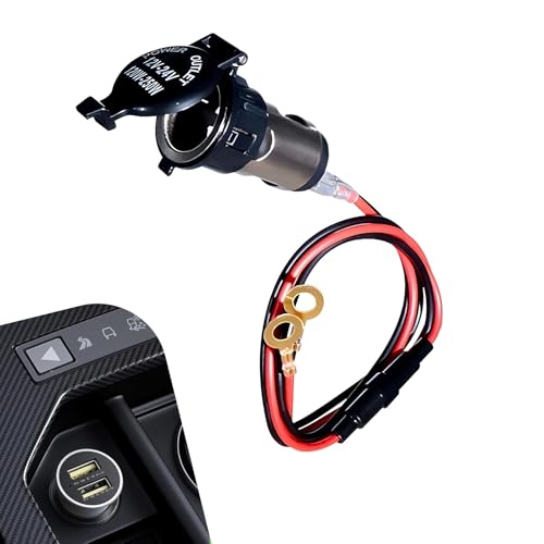 Icyfond Car Cigarette Lighter Socket, Female Power Outlet Socket with Waterproof Cover and Wiring Harness, DC 12V-24V Automotive Cigarette Lighter for Car Truck RV Boat