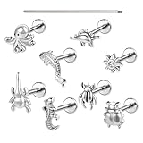 AoedeJ Pendientes de tuerca de acero quirúrgico de 16 g, 8 unidades, parte trasera plana, hipoalergénicos, para cartílago, hélice, tragus, caracola, hélice, para mujeres y hombres, 1.2*8mm, Acero