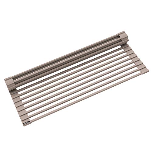 Image of Kraus KRM-10BR Kore Multipurpose Over-Sink Roll-Up Dish Drying Rack, 21 Inch-Regular, Brown