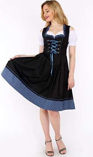 Lifos Dirndl 0220 3 Pezzi Con Camicia E Grembiule - Costume Tradizionale Tedesco Oktoberfest, Grigio, Taglie Forti (fino A 54)