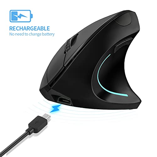 Image of Vertical Mouse, Right Handed 2.4GHz Wireless Ergonomic Rechargeable Vertical Mouse with 4 Adjustable DPI 800 /1200 /1600 /2400, 6 Buttons,Compatible with PC, Desktop,Mac (Black)