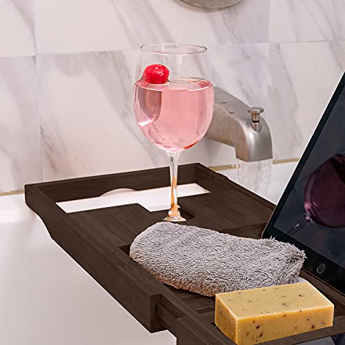 Homemaid Living Luxury Bamboo Bathtub Tray - Brown Expandable Bathroom Tray With Reading Rack Or Tablet Holder, Premium Bath Tray Includes A Wine Glass Holder, Bathroom Caddy Fits All Bathtubs #TOP5