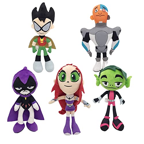 5Pcs Teen Titans Go Plush Toys,9.8in Soft Robin &Raven&Beast Boy &Cyborg &Starfire Plush Set Gift for Fans